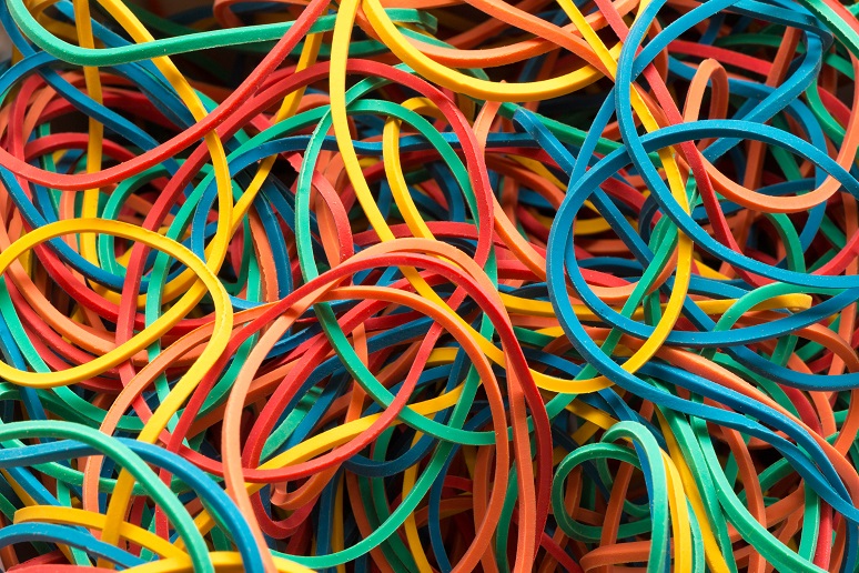 A photo of colorful elastic rubberbands